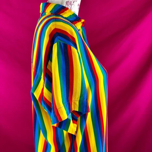 A.LAB Rainbow Striped Button Up Short Sleeve Shirt XS Gay Pride Colorful Kidcore - Picture 15 of 17